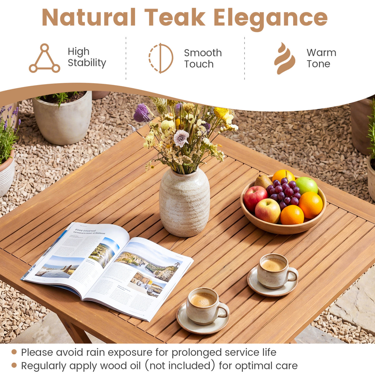 32-Inch Square Solid Teak Wood Patio Dining Table for 4