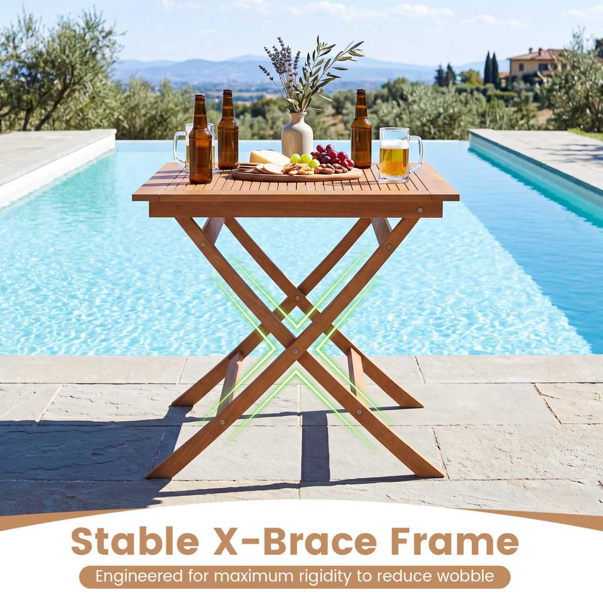 32-Inch Square Solid Teak Wood Patio Dining Table for 4
