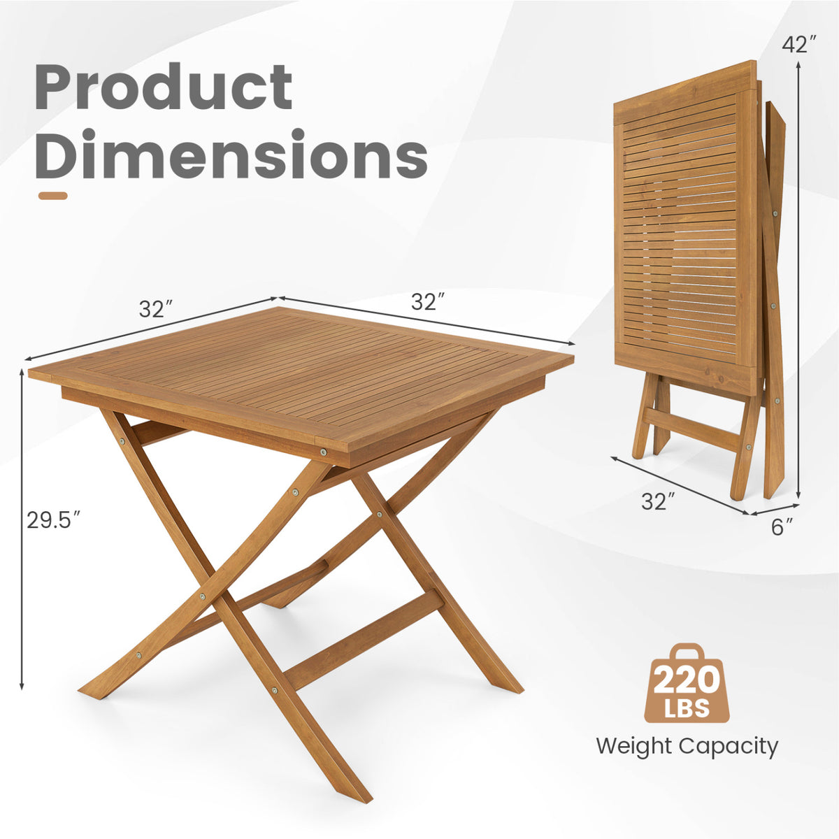 32-Inch Square Solid Teak Wood Patio Dining Table for 4