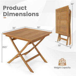 32-Inch Square Solid Teak Wood Patio Dining Table for 4