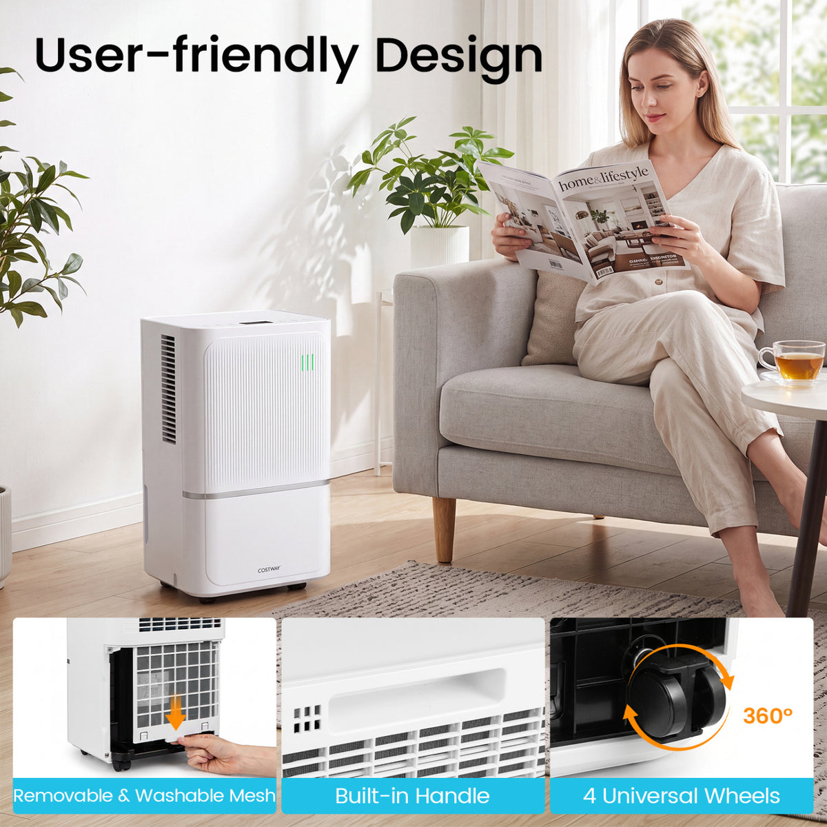 32 Pint Dehumidifier for Home with Drain Hose & Intelligent Control 2500 Sq.Ft-White