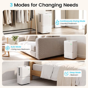 32 Pint Dehumidifier for Home with Drain Hose & Intelligent Control 2500 Sq.Ft-White