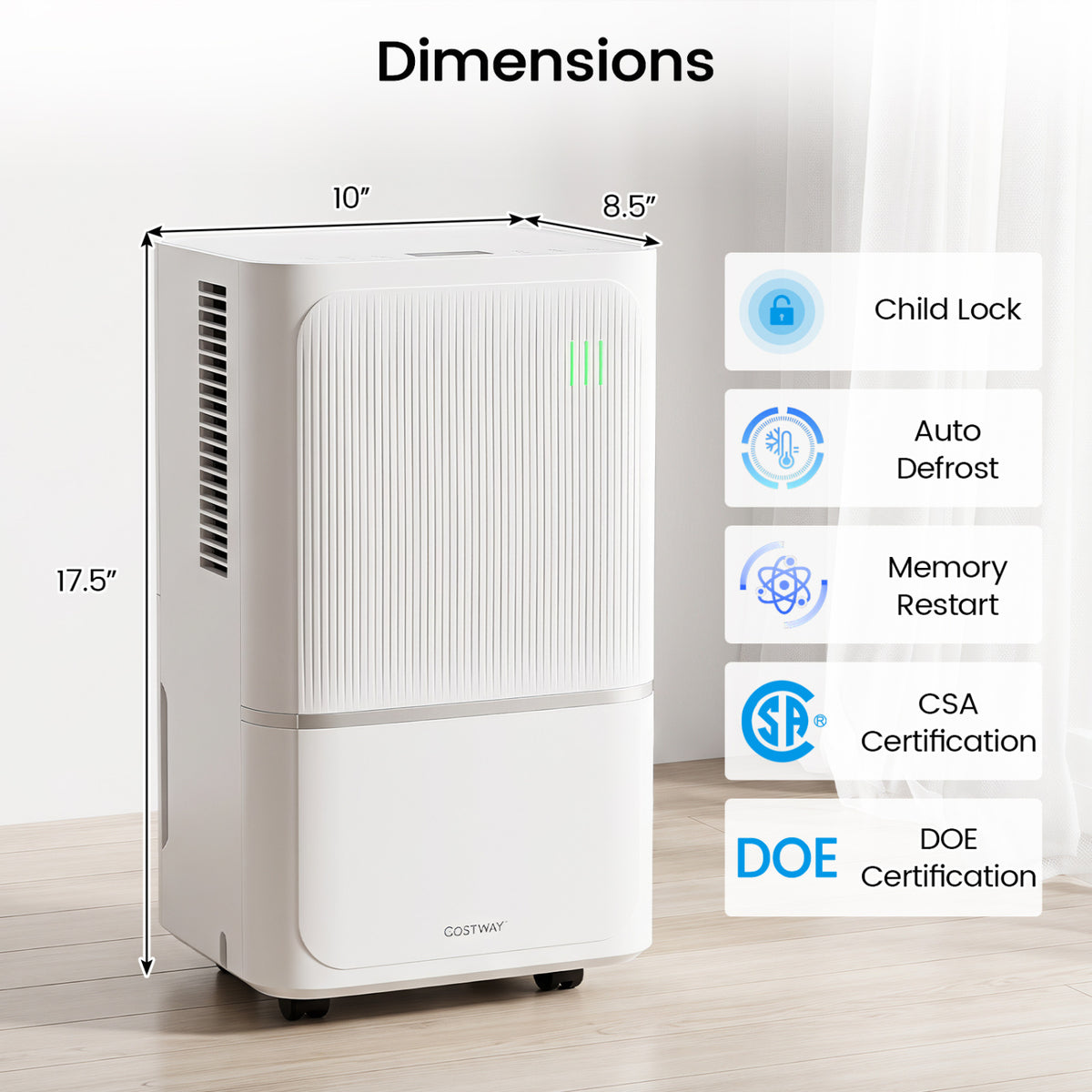 32 Pint Dehumidifier for Home with Drain Hose & Intelligent Control 2500 Sq.Ft-White