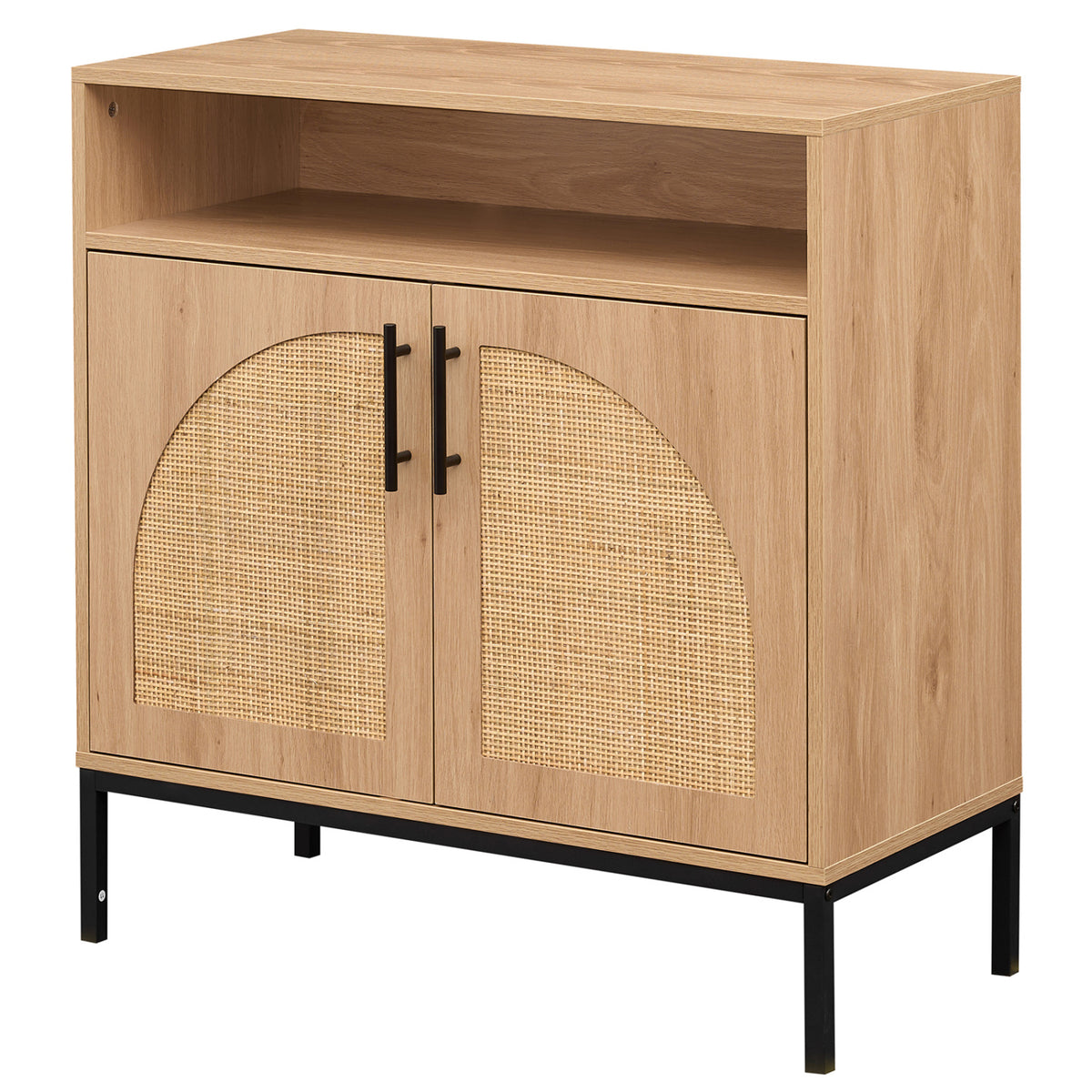 32" Sideboard Buffet Cabinet with 2 Natural Rattan Decorated Doors and Adjustable Shelf-Natural
