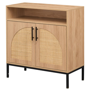 32" Sideboard Buffet Cabinet with 2 Natural Rattan Decorated Doors and Adjustable Shelf-Natural
