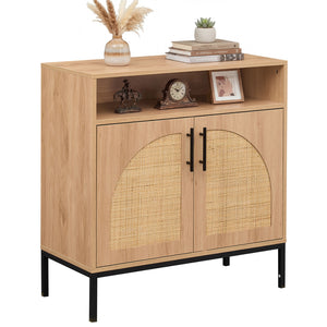 32" Sideboard Buffet Cabinet with 2 Natural Rattan Decorated Doors and Adjustable Shelf-Natural