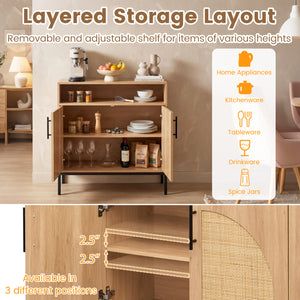 32" Sideboard Buffet Cabinet with 2 Natural Rattan Decorated Doors and Adjustable Shelf-Natural