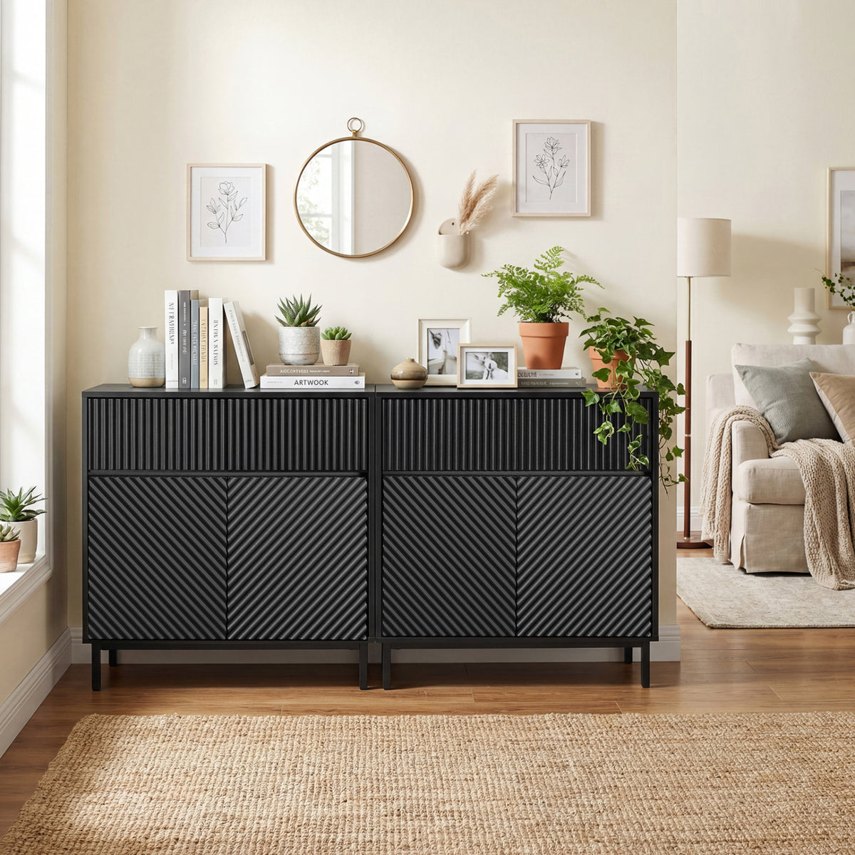 32" Wide Buffet Cabinet with 2 Doors and 1 Drawer for Kitchen-Black