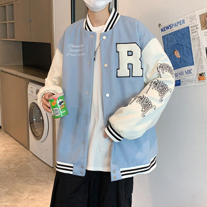 New Elegance Spring Autumn Coat Baseball Bomber Jacket Loose Letter R Men Women Couples Tops Plus Size Jackets Streetwear
