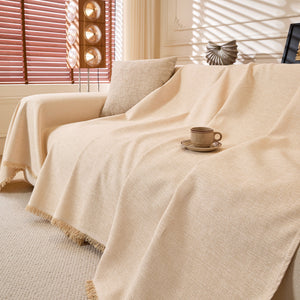 Natural Textured Linen Couch Cover, Breathable & Hypoallergenic Furniture Protector