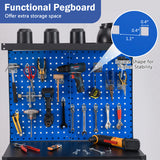 32 x 16 Inch Workbench Work Table with 2 PCs Pegboard Drawer and Shelves-Navy