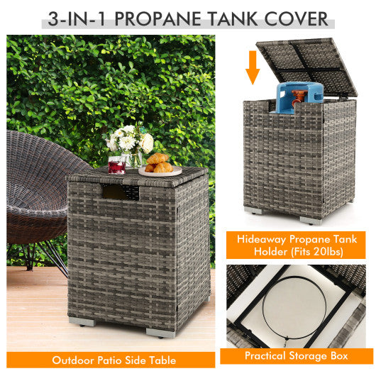 32 x 20 Inch Propane Rattan Fire Pit Table Set with Side Table Tank and Cover-Gray