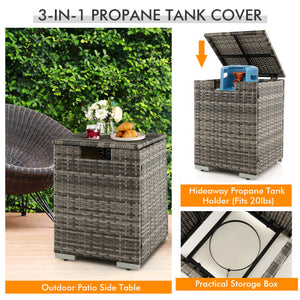 32 x 20 Inch Propane Rattan Fire Pit Table Set with Side Table Tank and Cover-Gray