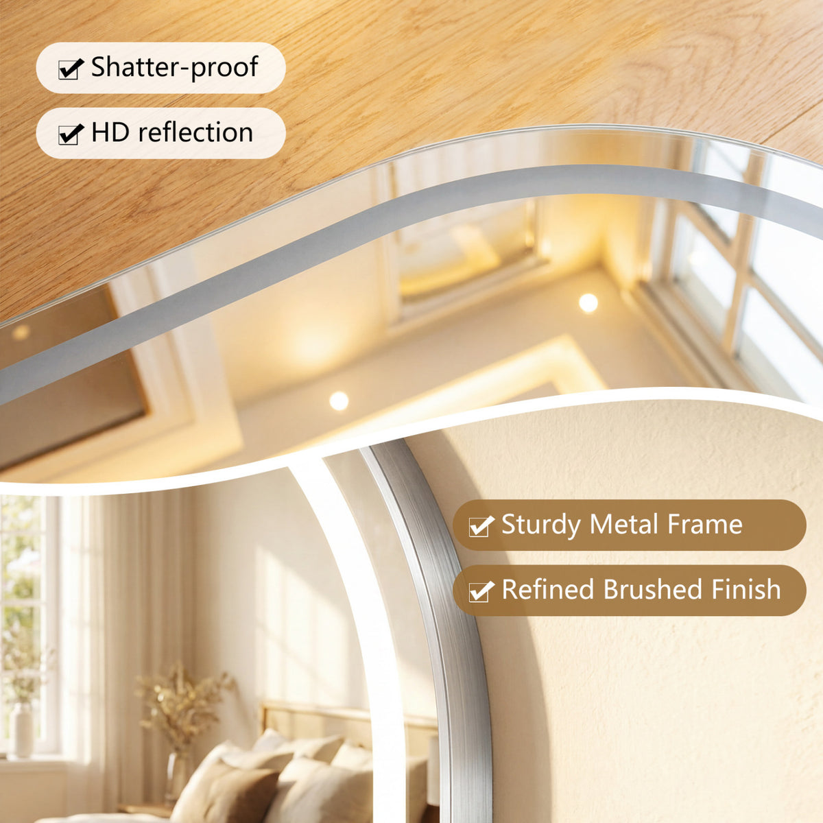 32x20" Oval LED Bathroom Mirror with Front & Backlight 3 Colors Stepless Dimming-Silver