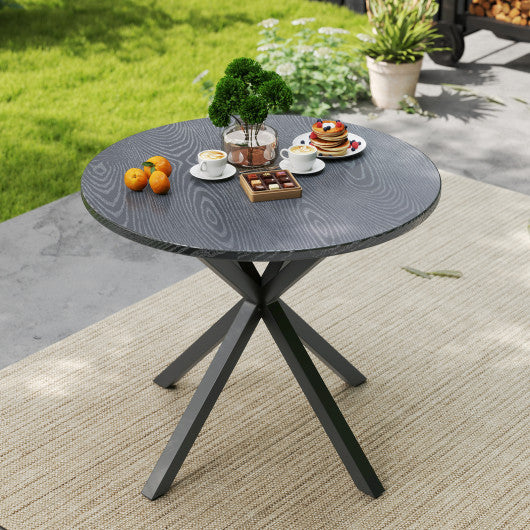 33.5 Inch Round Patio Bistro Table with Wood-Like Top and X-Shaped Legs-Gray