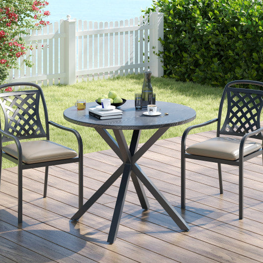 33.5 Inch Round Patio Bistro Table with Wood-Like Top and X-Shaped Legs-Gray