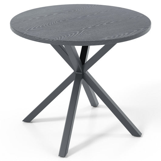 33.5 Inch Round Patio Bistro Table with Wood-Like Top and X-Shaped Legs-Gray
