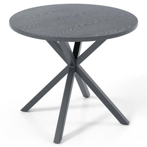 33.5 Inch Round Patio Bistro Table with Wood-Like Top and X-Shaped Legs-Gray