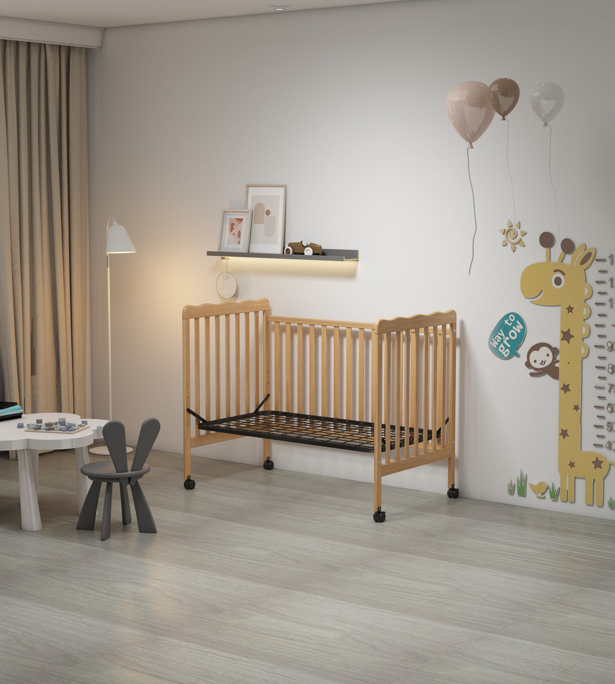 Crib 3 In 1 Convertible, Made Of Sustainable Pinewood, Non Toxic Finish, Comes With Locking Wheels, Wooden Nursery Furniture by Couch.com