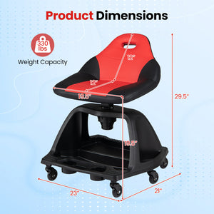 330 LBS Capacity Garage Mechanic Stool Seat  with Backrest 6 Universal Wheels and Tool Tray Storage-Red