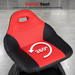 330 LBS Capacity Garage Mechanic Stool Seat  with Backrest 6 Universal Wheels and Tool Tray Storage-Red