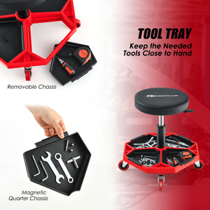 330 LBS Capacity Pneumatic Rolling Mechanic Stool with Padded Seat-Red