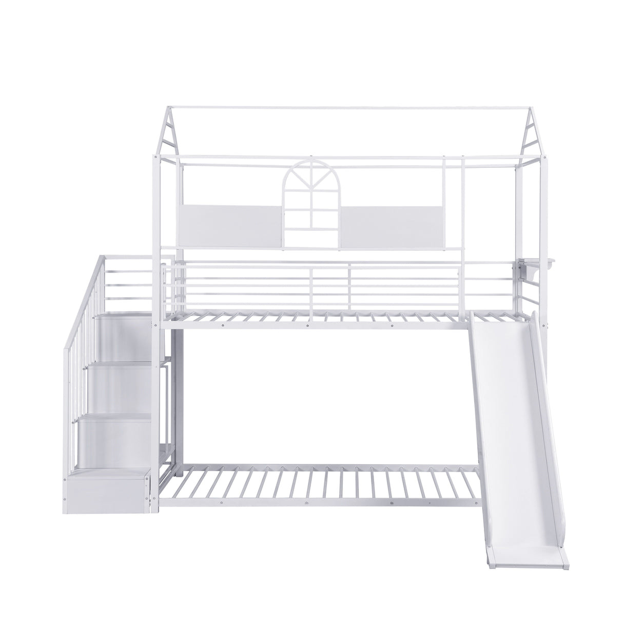 Twin Over Twin Metal Bunk Bed With Slide And Steps by Couch.com