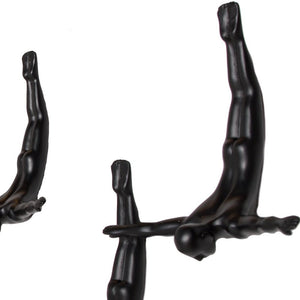 Set of Three Black Resin Diving Man Hanging Dimensional Sculpture