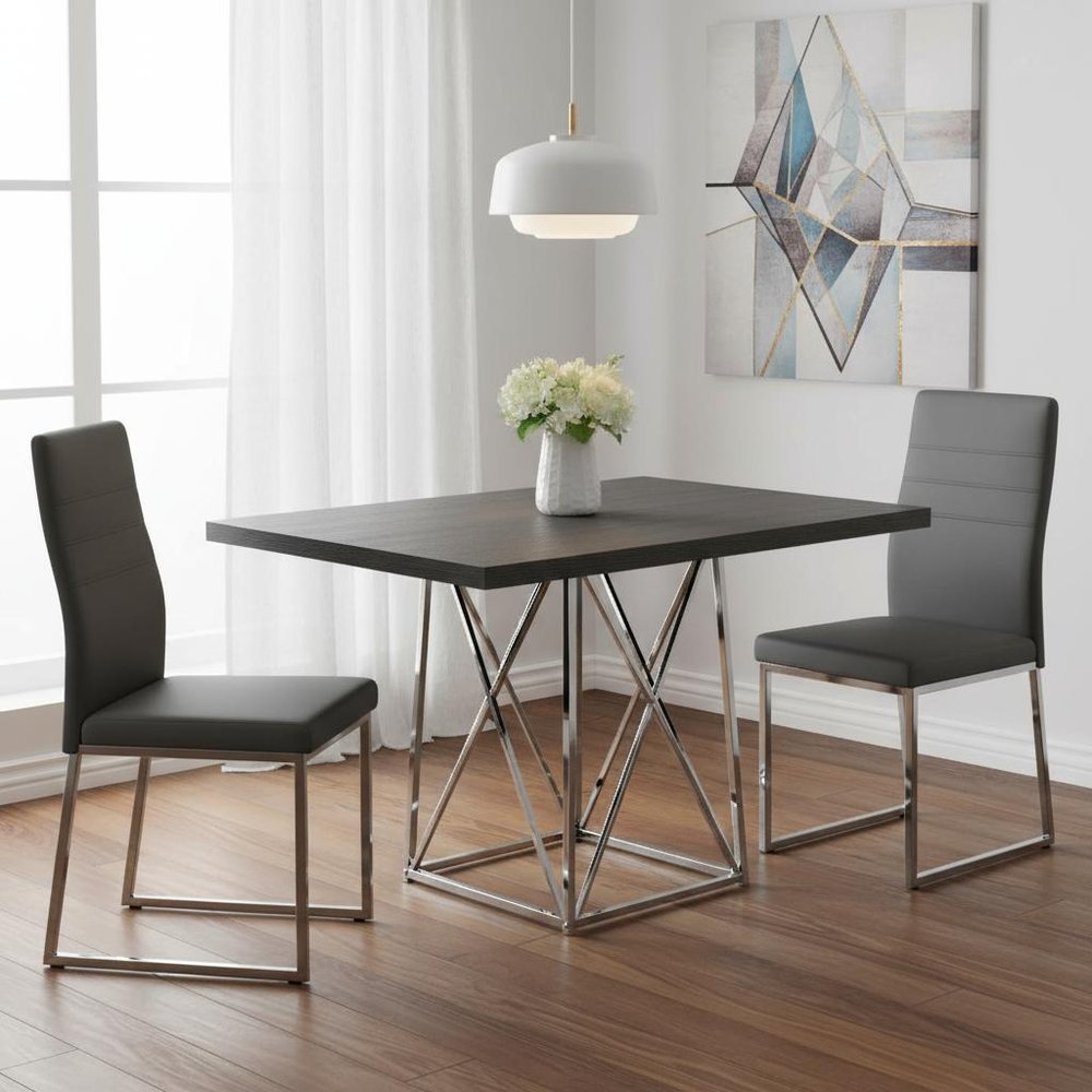 48" Taupe And Silver Metal Dining Table