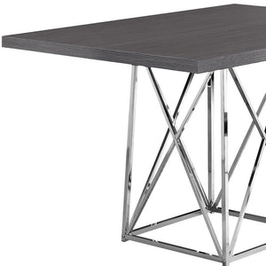 48" Taupe And Silver Metal Dining Table