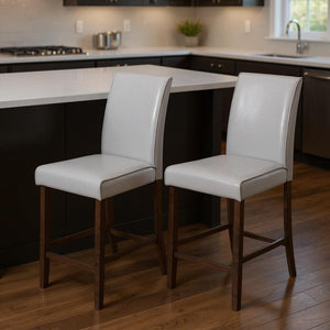 Set of Two 25 " Gray And Brown Solid Wood Counter Height Bar Chairs