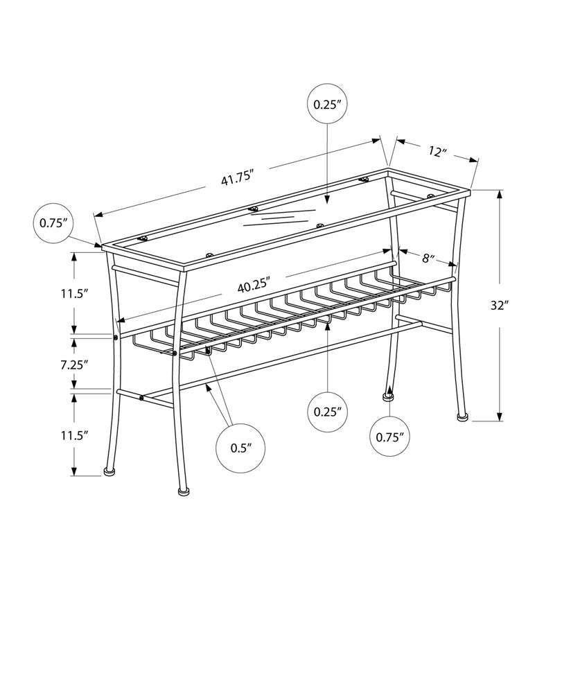 42" Clear And Silver Glass Console Table With Storage