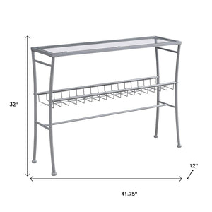 42" Clear and Silver Glass and Metal Console Table With Shelf