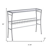 42" Clear And Silver Glass Console Table With Storage