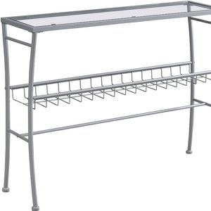 42" Clear and Silver Glass and Metal Console Table With Shelf