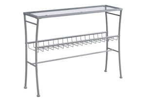 42" Clear and Silver Glass and Metal Console Table With Shelf