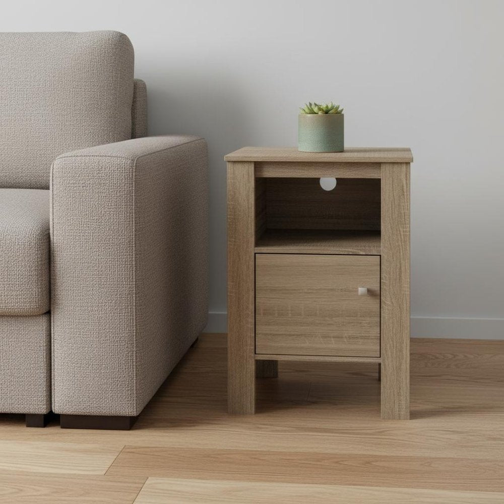 24" Deep Taupe Wood End Table With Shelf