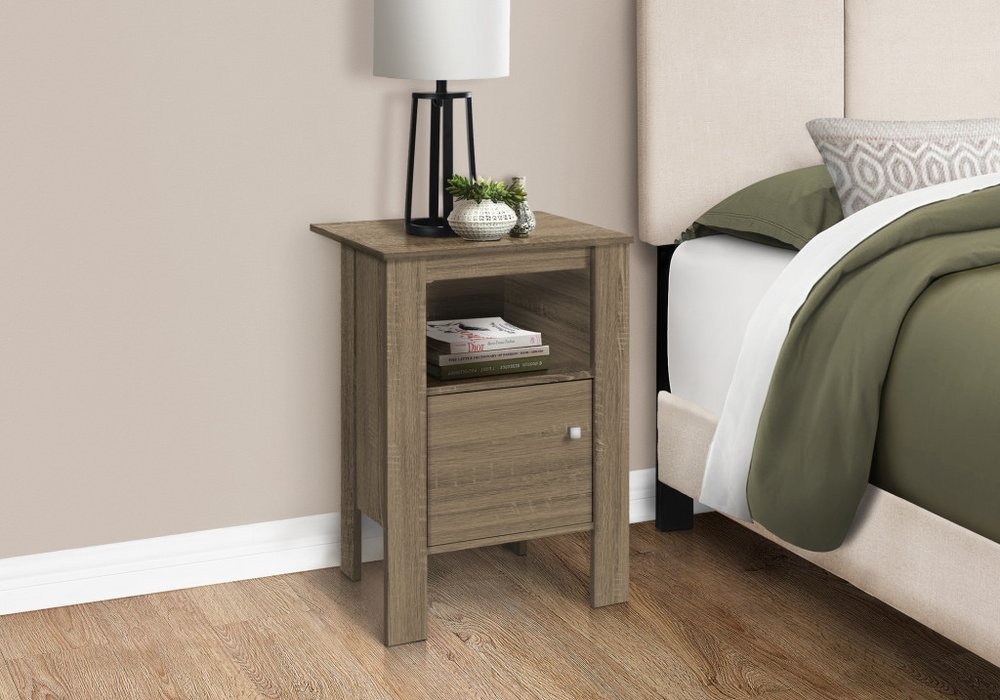 24" Deep Taupe Wood End Table With Shelf