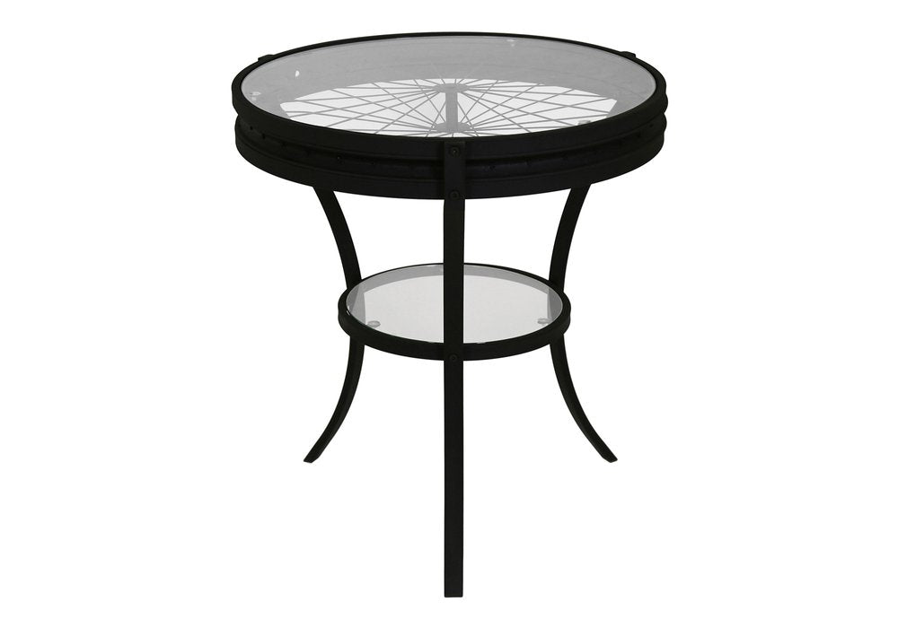 24" Black And Clear Glass And Metal Round End Table With Shelf