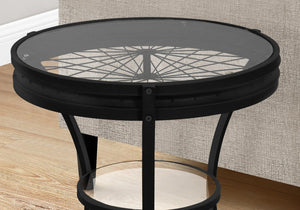 24" Black And Clear Glass And Metal Round End Table With Shelf
