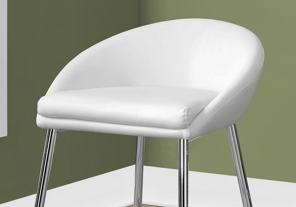 Set of Two 24" White And Silver Leather Match And Metal Low Back Bar Chairs