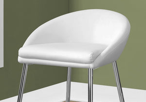 Set of Two 24" White And Silver Leather Match And Metal Low Back Bar Chairs