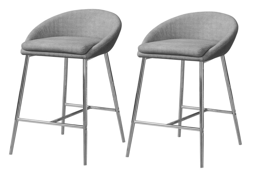 Set of Two 24" Gray and Silver Metal Low Back Bar Chairs