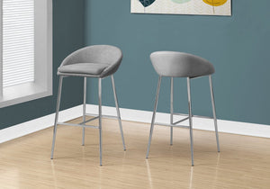 Set of Two 30" Gray and Silver Metal Low Back Bar Chairs