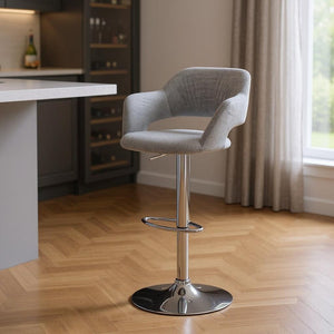 Light Gray And Silver Fabric And Metal Low Back Bar Chair