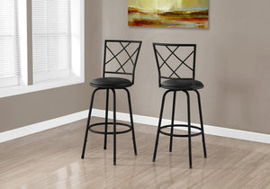 Set of Two 28" Black Leather Match And Metal Bar Chairs