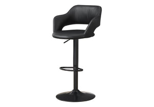 Black Faux Leather And Metal Low Back Adjustable Height Swivel Bar Chair