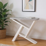 36" Gray and White Abstract Console Table With Shelves
