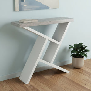 36" Gray and White Abstract Console Table With Shelves
