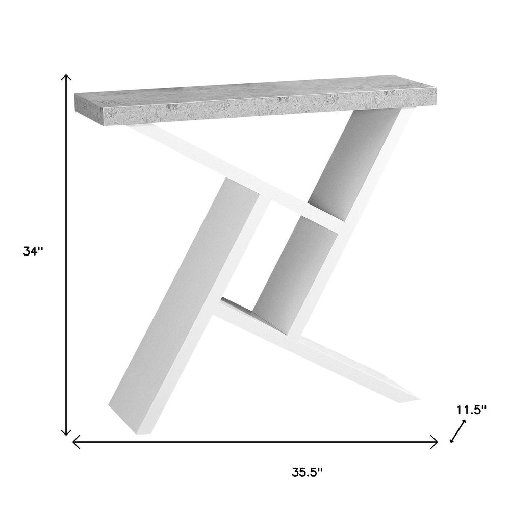 36" Gray and White Abstract Console Table With Shelves